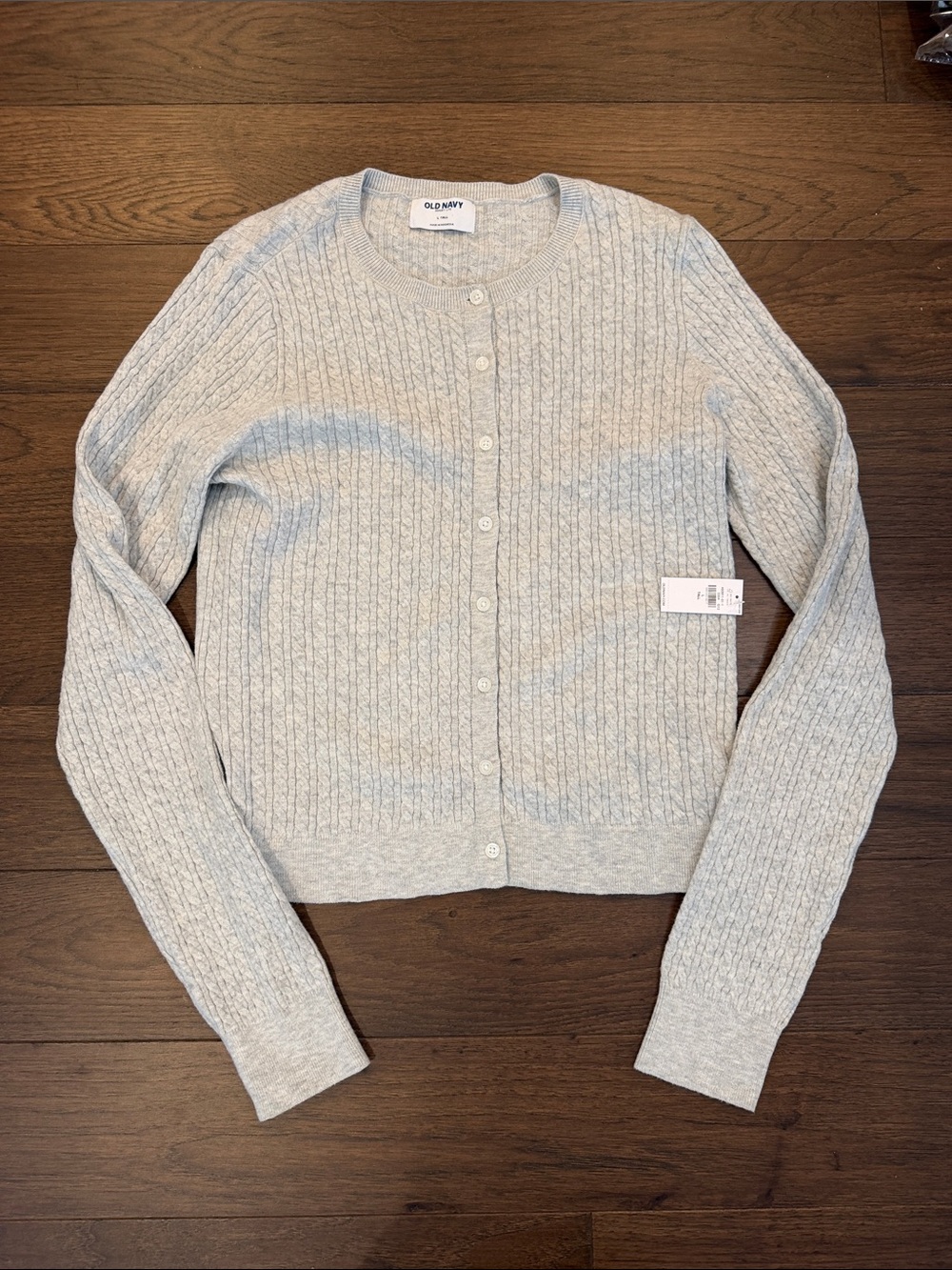 Old Navy Light Gray Cable Knit Button-Front Cardigan Size Large NWT - C1-B